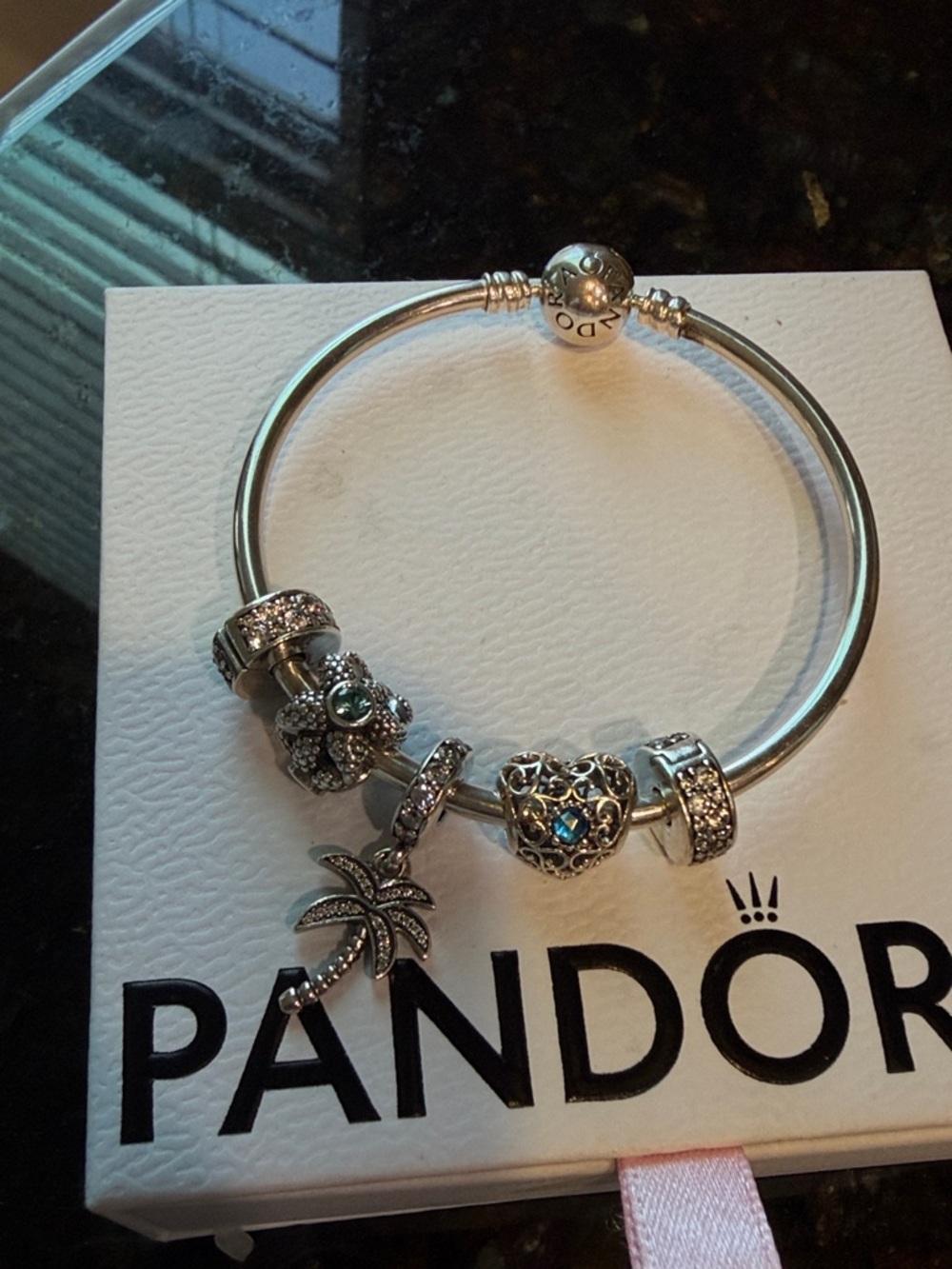 Pandora Silver Bracelet with Blue Accent Charms